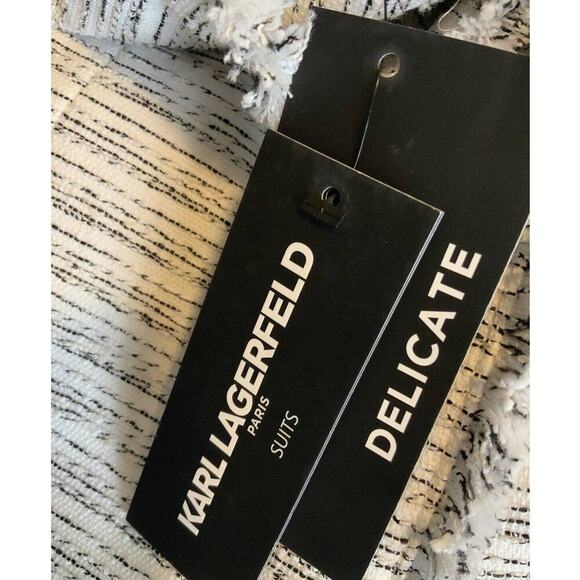 Karl Lagerfeld Paris Blazer Women's Size 16 Black/White Tweed Fringe Long Jacket - Picture 12 of 12